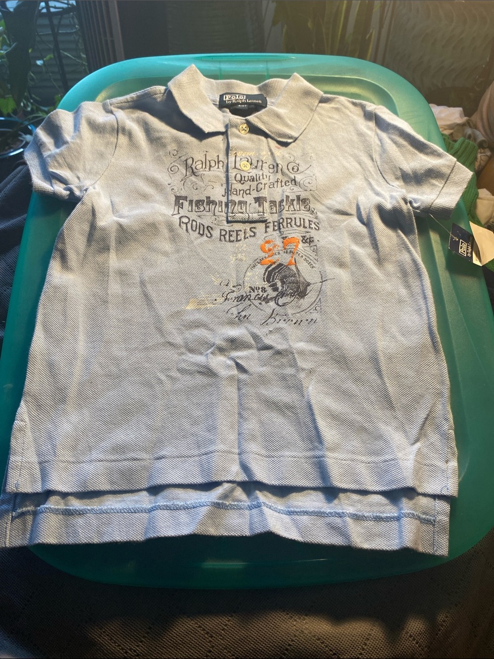 Ralph Lauren Light Blue Polo with Fishing Graphic